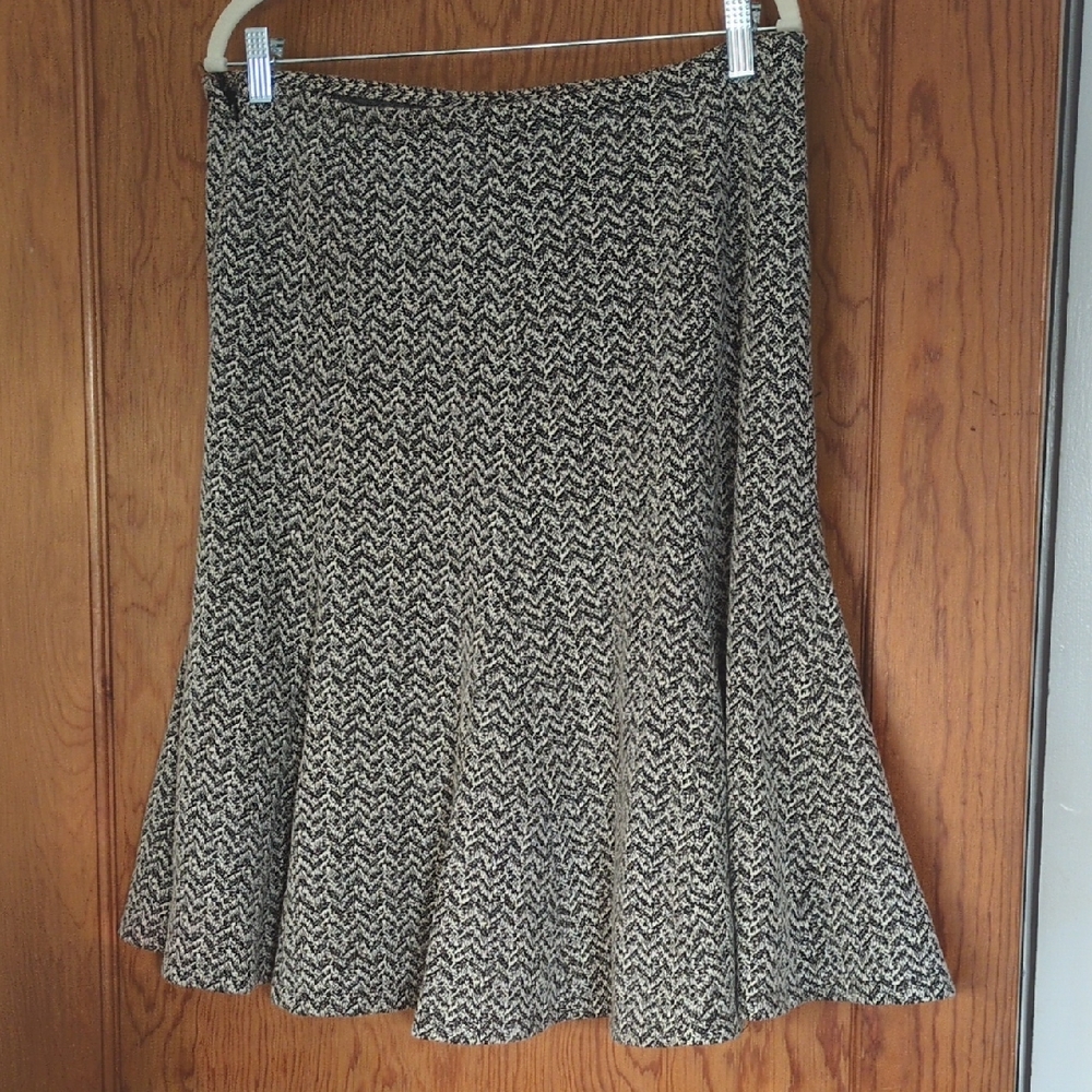 "Carole Little" Herringbone  A-Line Skirt, With Frill At Hem; Side Zipper